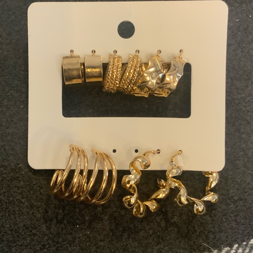 Set of Five Gold-Colored Hoop Earrings